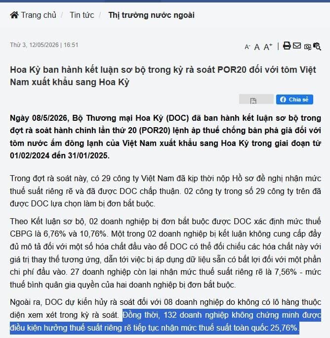 Mỹ công bố mức thuế với mặt hàng 800 triệu USD của Việt Nam, 132 doanh nghiệp chịu tới 25,76%