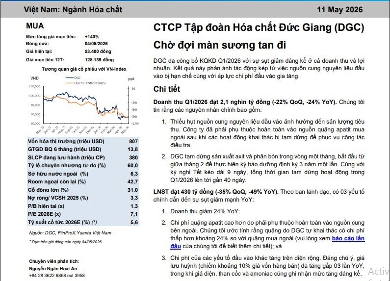 Khả năng mất quyền khai thác apatit của DGC không cao, cổ phiếu có thể lên 128.000 đồng/cp