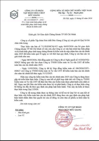 DGC lên lộ trình khắc phục sau khi cổ phiếu bị kiểm soát
