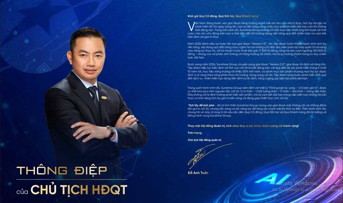 Ông Đỗ Anh Tuấn: Quỹ đất của Sunshine đủ sức phát triển ít nhất trong 10 năm tới