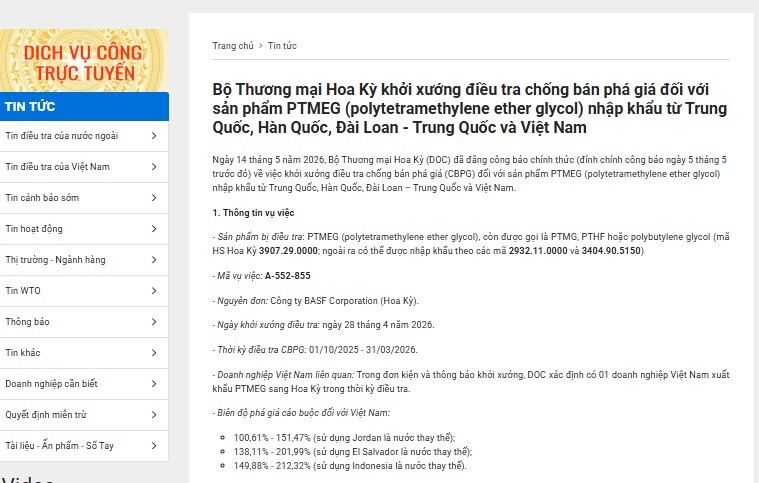 Mỹ quyết định khởi xướng điều tra một mặt hàng xuất khẩu từ Việt Nam, cáo buộc biên độ phá giá tới 212%