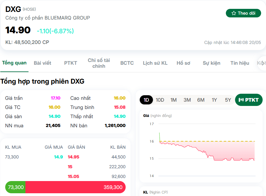 Cổ phiếu DXG lao dốc đúng ngày Đất Xanh công bố kế hoạch mới