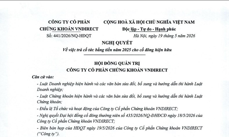 VNDirect (VND) sắp chi hơn 760 tỷ đồng trả cổ tức tiền mặt