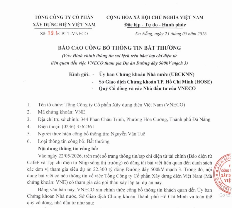 "Ông lớn” xây lắp điện Việt Nam lên tiếng về thông tin tham gia đường dây 500kV mạch 3, cổ phiếu bật tăng kịch trần