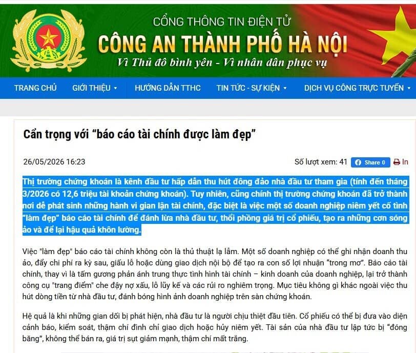 Công an TP Hà Nội cảnh báo về xu hướng 'Làm đẹp báo cáo tài chính'
