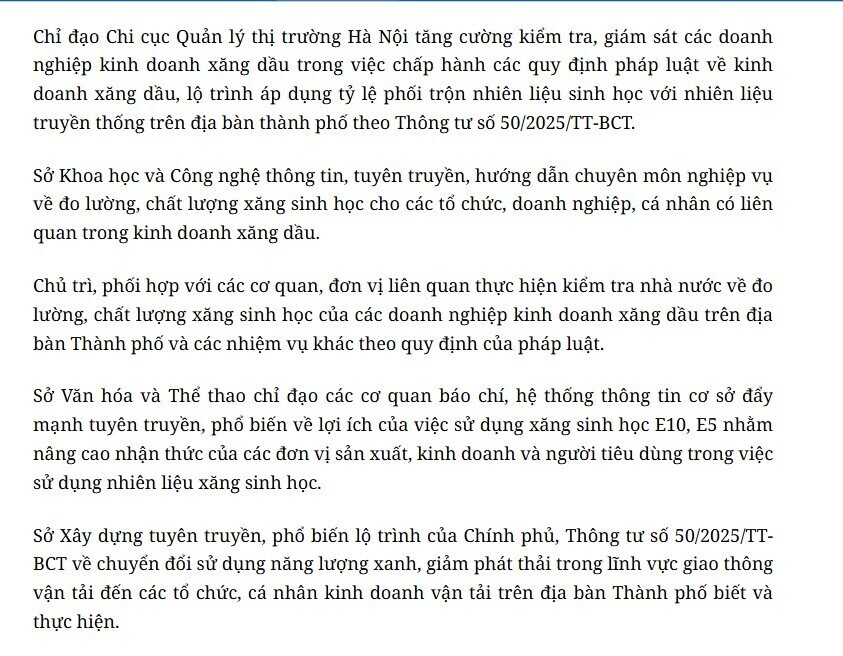 Hà Nội phát thông báo quan trọng về xăng sinh học E10
