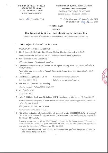 Cổ đông Novaland (NVL) sắp nhận cổ phiếu thưởng