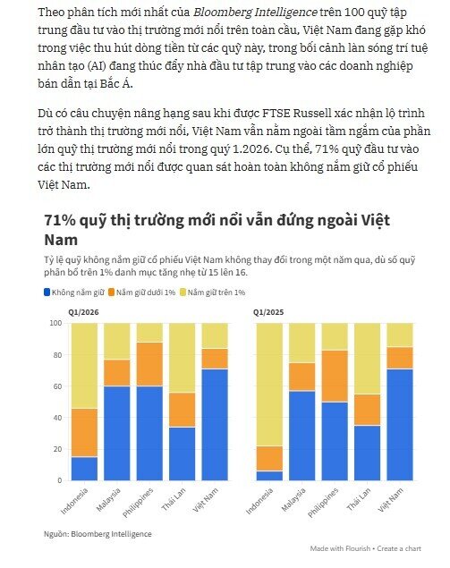 FTSE mở cửa nhưng tiền lớn chưa vào, 71% quỹ thị trường mới nổi vẫn đứng ngoài cổ phiếu Việt