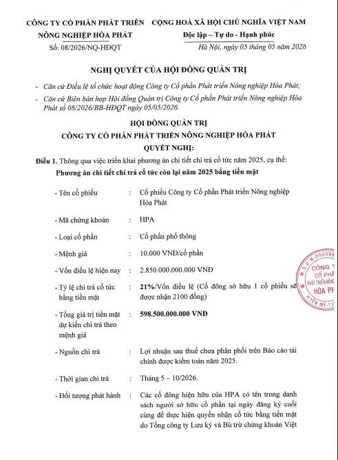 Hôm nay (3/6), gần 600 tỷ đồng sẽ chảy về túi 2.300 cổ đông HPA