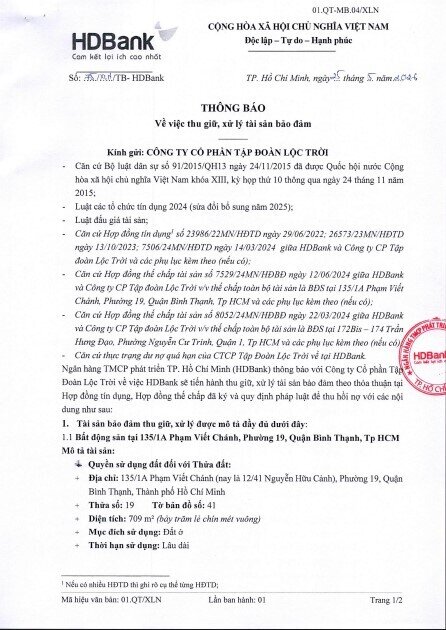 2 lô 'đất vàng' tại TP. HCM của Lộc Trời bị ngân hàng thu giữ