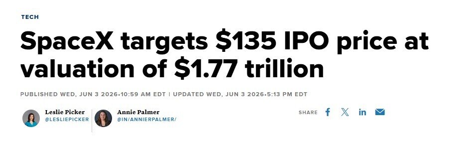 Tỷ phú Elon Musk lại gây sốc: SpaceX IPO 555,6 triệu cổ phiếu, định giá lọt top 10 thế giới