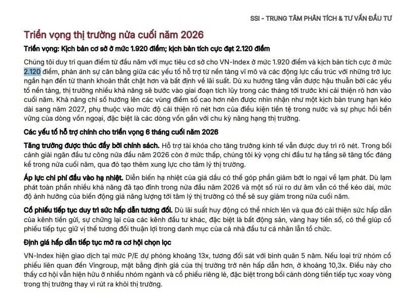 VN-Index sẽ chạm 2.120 điểm vào cuối năm 2026?