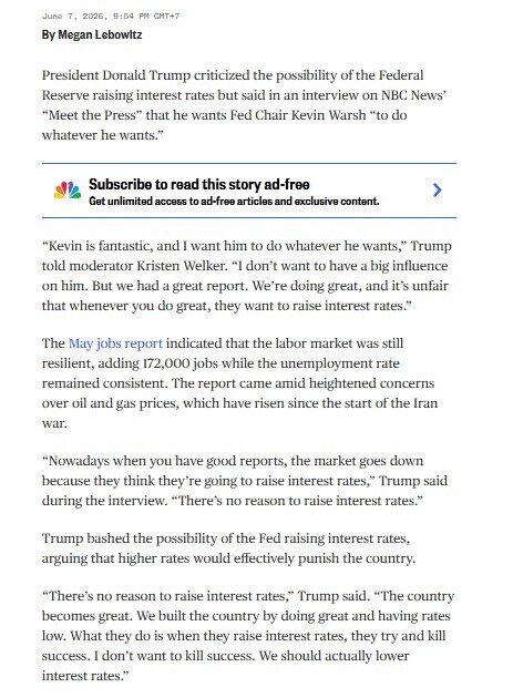 TT. Trump bất ngờ gây áp lực lên Fed trước cuộc họp quyết định lãi suất