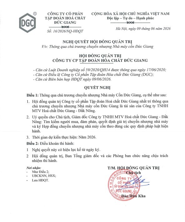 Hoá chất Đức Giang (DGC) muốn chuyển nhượng nhà máy