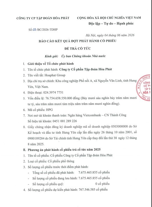 Hòa Phát (HPG) chính thức tăng vốn lên hơn 84.400 tỷ đồng