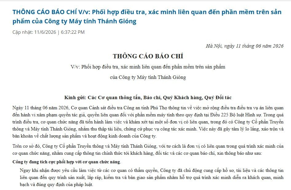 Máy tính Thánh Gióng lên tiếng sau khi bị công an kiểm tra liên quan vụ “win lậu”, crack phần mềm