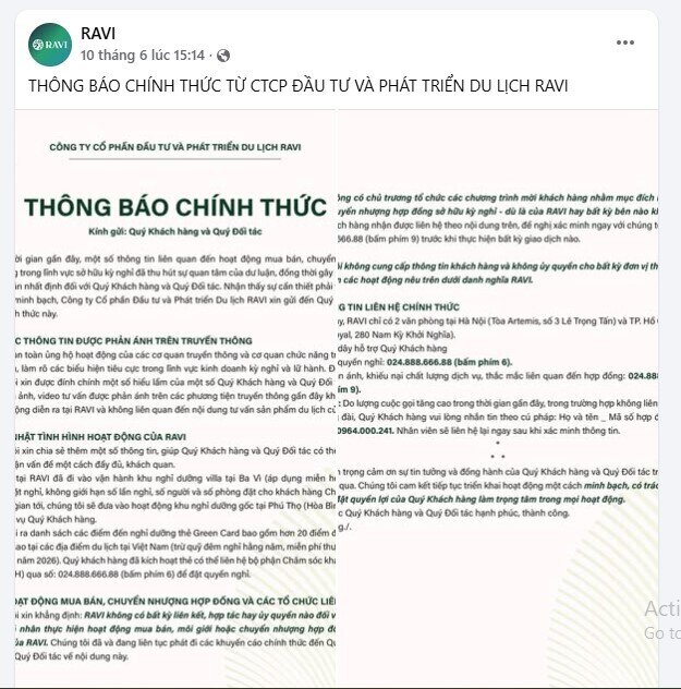 Ồn ào chưa hạ nhiệt: RAVI lên tiếng về nghi vấn “bẫy” khách hàng bằng hợp đồng kỳ nghỉ