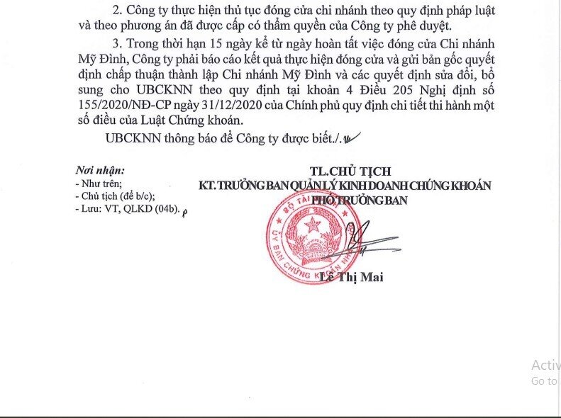 SSI đóng cửa chi nhánh