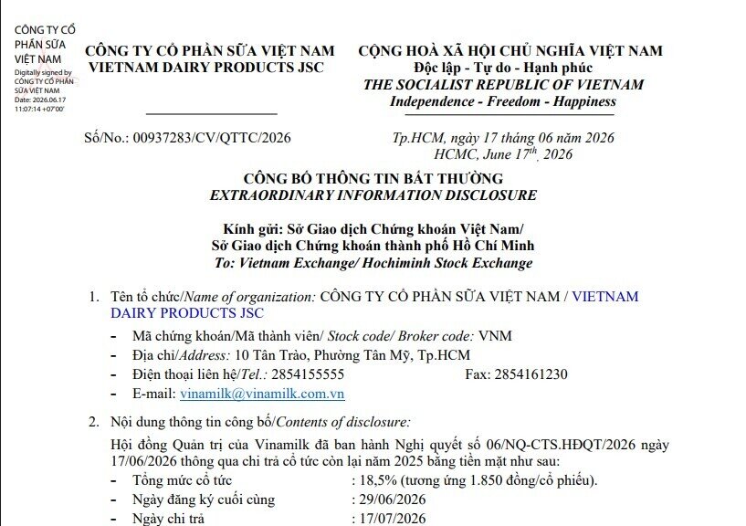 Hơn 3.800 tỷ đồng sắp chảy về "túi" cổ đông VNM