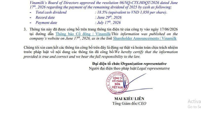 Hơn 3.800 tỷ đồng sắp chảy về "túi" cổ đông VNM