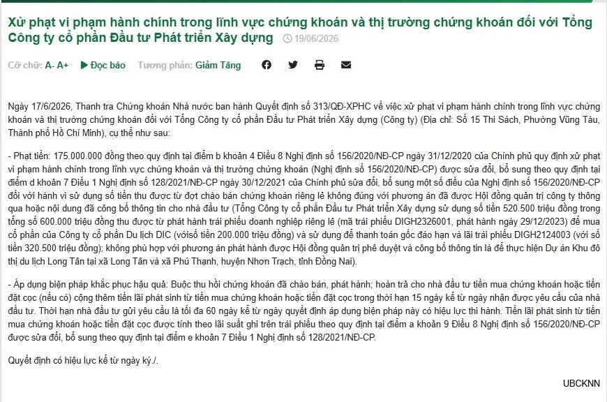 Xử phạt DIG, NLG, Hưng Thịnh Land liên quan hoạt động phát hành trái phiếu