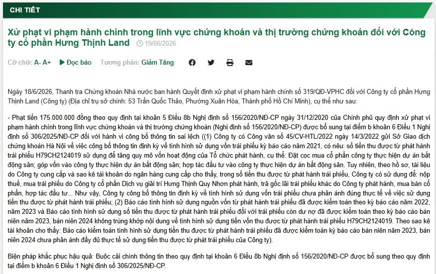 Xử phạt DIG, NLG, Hưng Thịnh Land liên quan hoạt động phát hành trái phiếu
