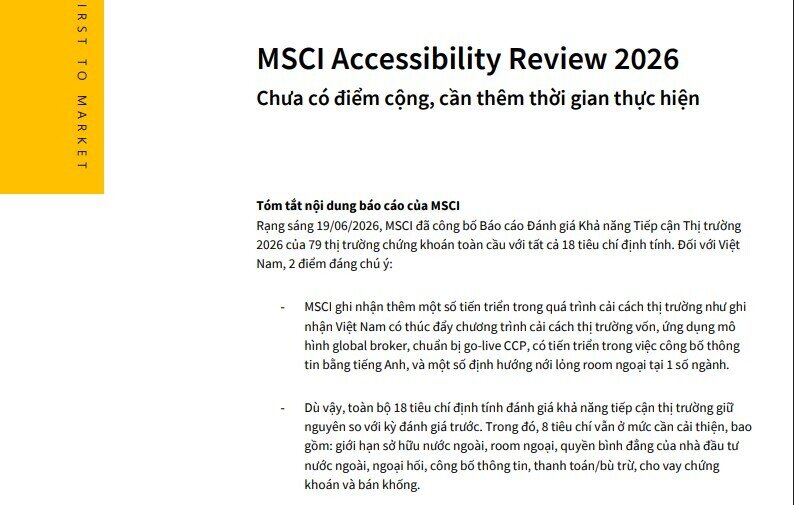 MSCI tháng 6/2026: TTCK Việt Nam gần như chưa có cửa được nâng hạng?