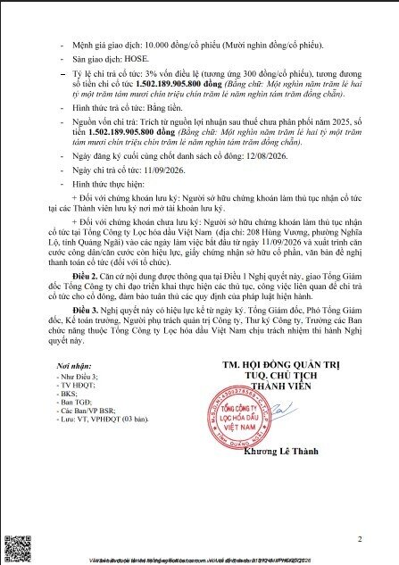 BSR sắp chi 1.500 tỷ đồng để trả cổ tức