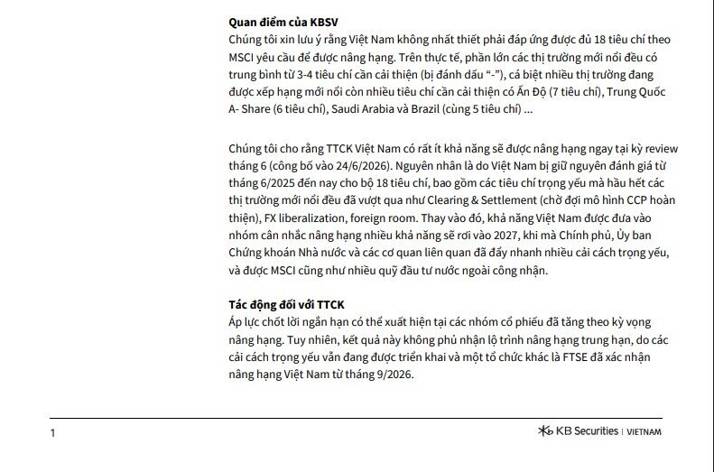 MSCI tháng 6/2026: TTCK Việt Nam gần như chưa có cửa được nâng hạng?
