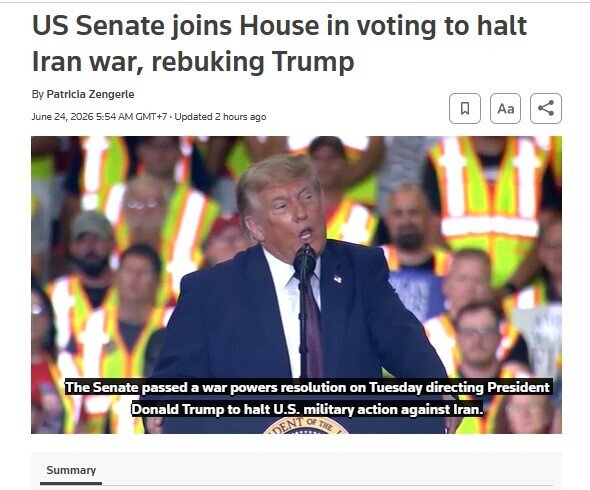 Quốc hội Mỹ yêu cầu Tổng thống Trump chấm dứt hành động quân sự ở Iran