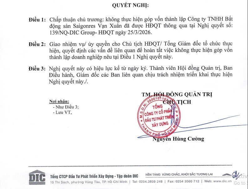 Động thái gây chú ý: DIC Corp bất ngờ rút lui khỏi dự án 4.300 tỷ đồng