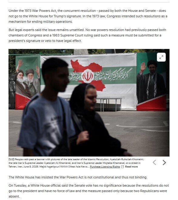 Quốc hội Mỹ yêu cầu Tổng thống Trump chấm dứt hành động quân sự ở Iran