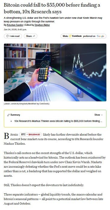 Cảnh báo mới: Bitcoin có thể lao dốc về mốc 55.000 USD