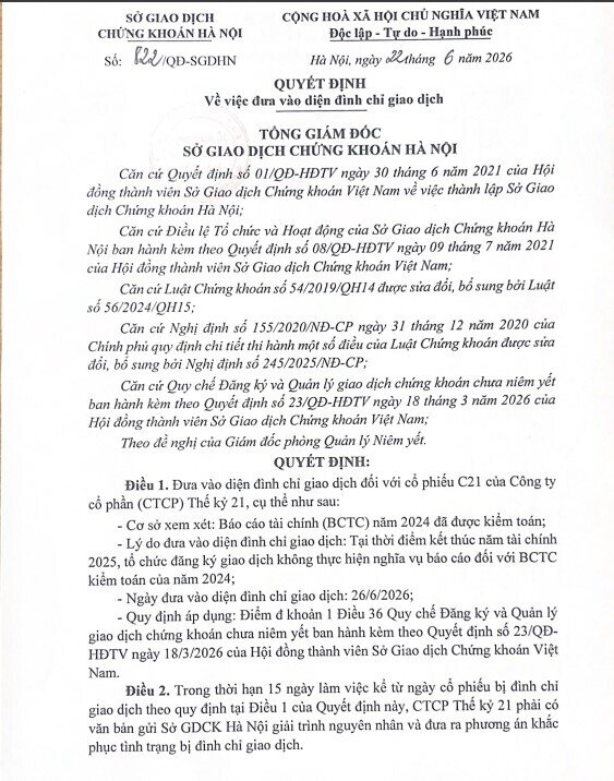 13 cổ phiếu bị đình chỉ giao dịch trên HNX