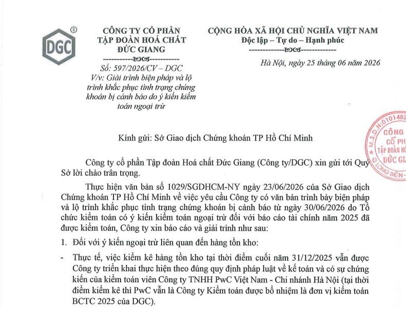 DGC nói gì khi cổ phiếu rơi vào diện cảnh báo?