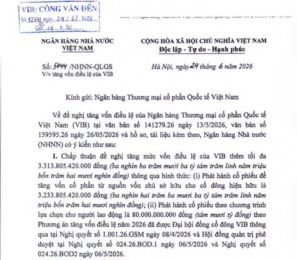VIB được chấp thuận tăng vốn điều lệ thêm hơn 3.300 tỷ đồng