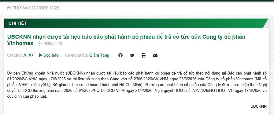 UBCKNN nhận hồ sơ phát hành hơn 4,1 tỷ cổ phiếu của VHM