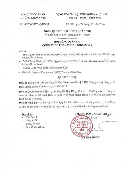 Chứng khoán VIX thay Chủ tịch HĐQT và Tổng Giám đốc