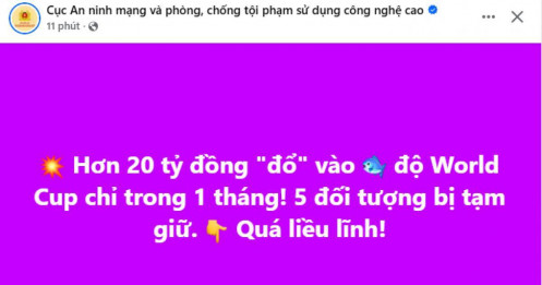 Chỉ 1 tháng, hơn 20 tỷ đồng "đổ" vào cá độ World Cup