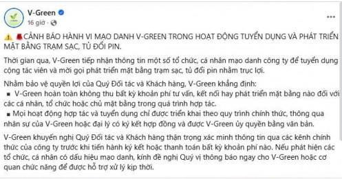 Công ty phát triển trạm sạc V-Green phát cảnh báo việc mạo danh