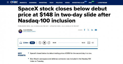 Cổ phiếu SpaceX chạm đáy sâu nhất lịch sử sau IPO, tất cả những người mua giá IPO đều đang lỗ