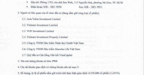 Nhóm VinaCapital đã bán ra hơn 3 triệu cổ phiếu PNJ