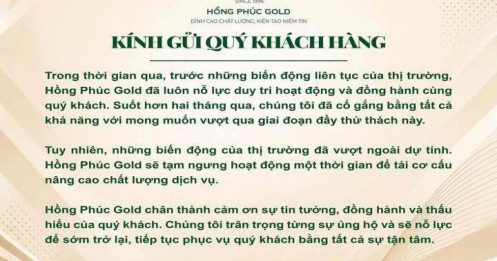 Nóng: Lại thêm một thương hiệu vàng thông báo tạm dừng hoạt động