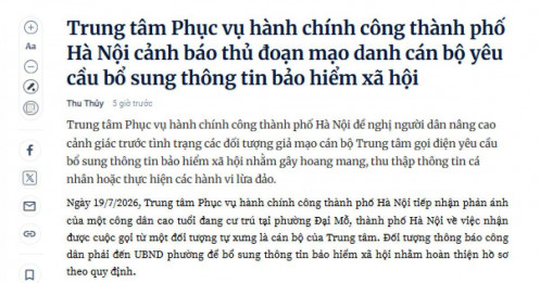 Hà Nội cảnh báo thủ đoạn lừa đảo nhắm vào người cao tuổi nhận lương hưu