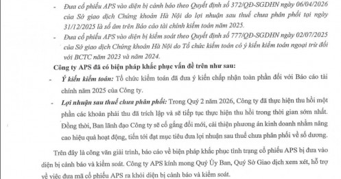 Chứng khoán APEC (APS) khắc phục tình trạng chứng khoán bị cảnh báo và kiểm soát ra sao?