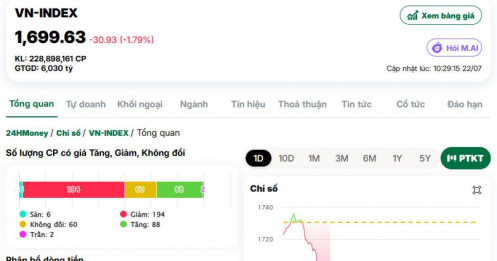 VN-Index thủng 1.700 điểm, hàng loạt bluechip đồng loạt giảm sâu