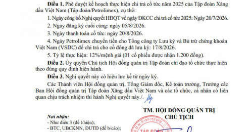 PLX chốt ngày chi hơn 1.500 tỷ đồng trả cổ tức