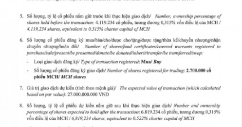 CEO Masan Consumer muốn chi 370 tỷ đồng mua thêm cổ phiếu MCH