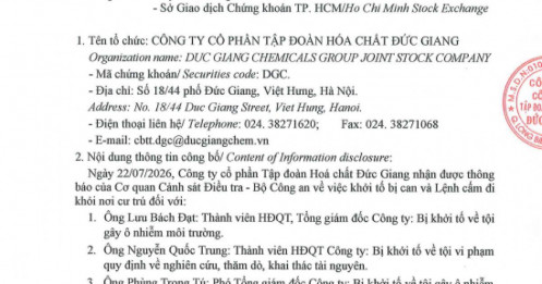 Khởi tố thêm 3 lãnh đạo cấp cao của Hóa chất Đức Giang