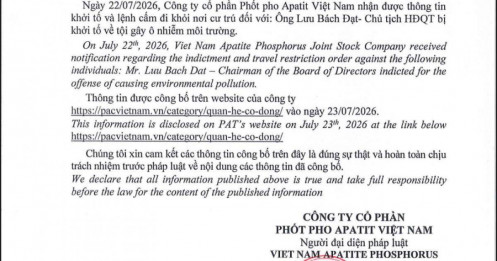 Khởi tố Chủ tịch công ty Phốt pho Apatit Việt Nam